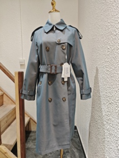 英伦风镭射反光雾霾蓝时尚插肩袖中长款风衣外套女装高端精品女装