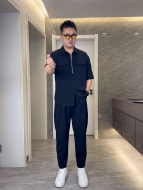 夏季微胖男生显瘦穿搭冰丝短袖衬衫宽松大码潮牌半袖衬衣坠感上衣