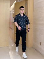 微胖男生显瘦穿搭夏季男士短袖衬衫宽松字母印花半袖衬衣潮牌学生