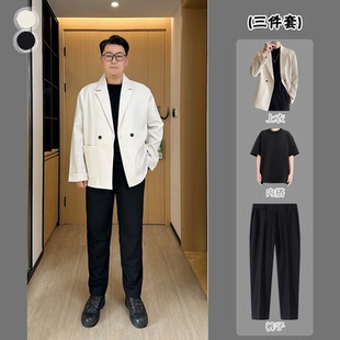 胖子春秋款韩版休闲西装男高级感痞帅宽松大码潮流轻熟小西裤K600