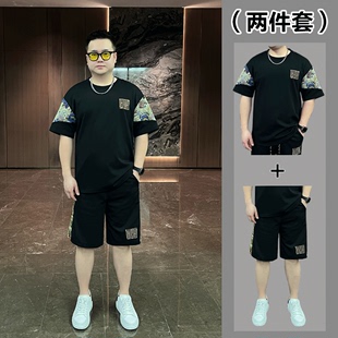 韩版 夏季 套装 男士 短袖 宽松休闲短裤 两件套 百搭大码 胖人衣服潮