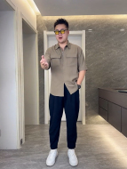 微胖男生显瘦穿搭夏季短袖衬衫男宽松冰丝坠感上衣五分袖半袖衬衣