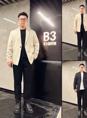 【三件套】胖子秋季新款高级感痞帅休闲大码小西装纯色外套男生K0