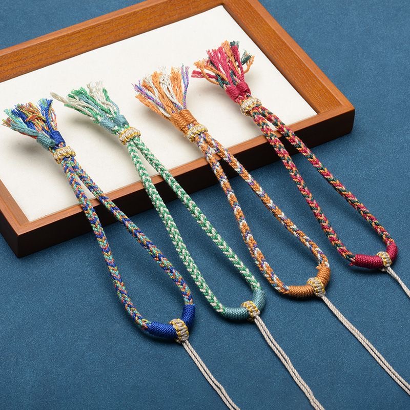 新可调节高货手搓棉线手腕绳拼色粗款藏式百搭挂绳手把饰品挂件绳