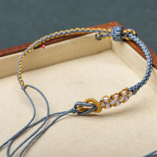 半成品手绳四股编织莫相离桃花黄金吊坠貔貅情侣穿珠配饰diy手链