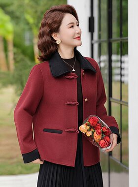 w25中老年毛呢妈妈装大衣春秋装尼子洋气短款c98春天外套女双面呢