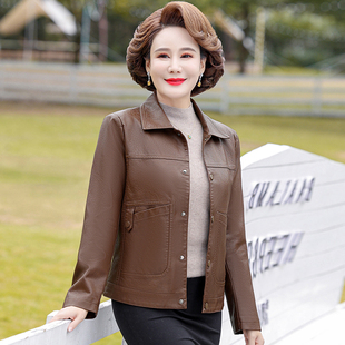 修身 m18春秋装 外套2024新款 女短款 c92夹克 女士PU皮衣中老年妈妈装