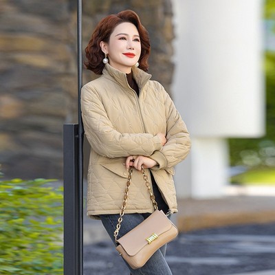 n15中年妈妈秋冬装轻薄款小棉衣短款翻领外套中老年女休闲c07棉袄