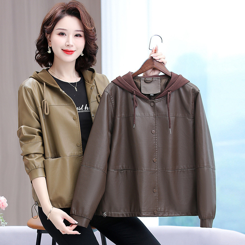 n23秋季连帽衫皮衣短款中年妈妈装带帽子中老年女秋冬装a02皮外套,女装/女士精品,皮衣,淘宝优惠券,粉丝福利购,淘宝优惠卷