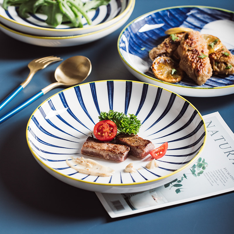 日式餐具盘子米饭碗陶瓷釉下彩汤盘家用西餐牛排圆盘深盘甜点沙拉,餐饮具,盘,淘宝优惠券,粉丝福利购,淘宝优惠卷