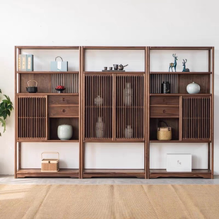 新中式老榆木博古架实木茶室茶柜架置物架茶叶柜茶柜茶室茶边柜