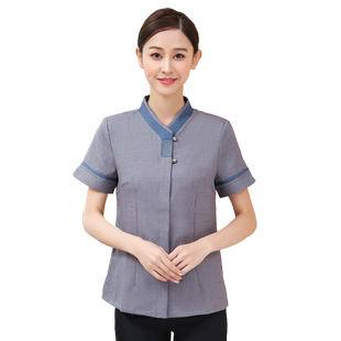 后勤工作服酒店保洁员短袖清洁洗碗阿姨工衣咖啡厅PA制服大码棉麻
