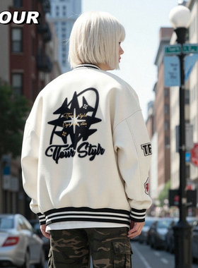 TFOUR 八芒星羽绒棒球服2025秋冬季新款刺绣男女外套潮牌宽松夹克