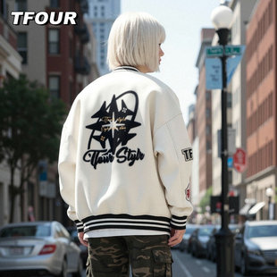 TFOUR 八芒星羽绒棒球服2025秋冬季新款刺绣男女外套潮牌宽松夹克