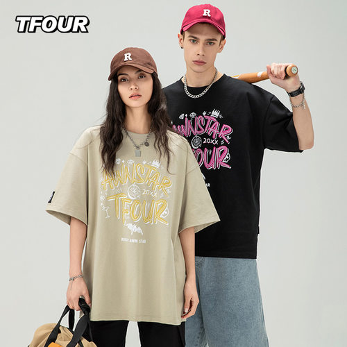 TFOUR纯棉潮牌男女同款宽松短袖