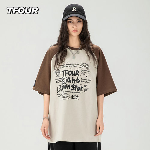 TFOUR短袖美式涂鸦青少年纯棉T恤