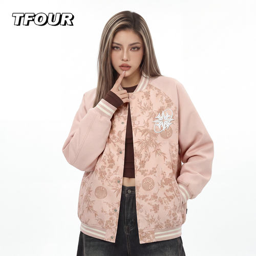 TFOUR重磅国潮刺绣PU皮棒球服