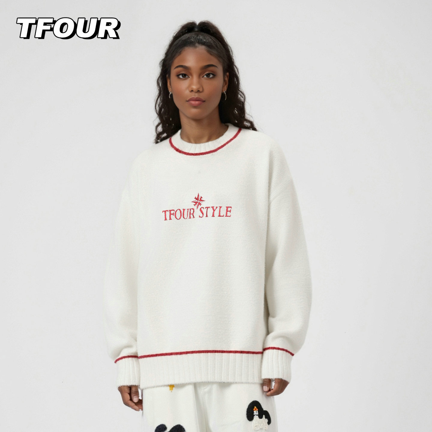 tfour美式宽松水貂绒软糯毛衣男