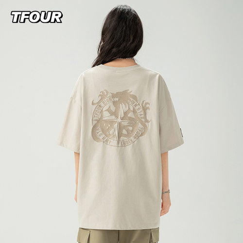 TFOUR短袖美式潮流青少年龙纹T恤