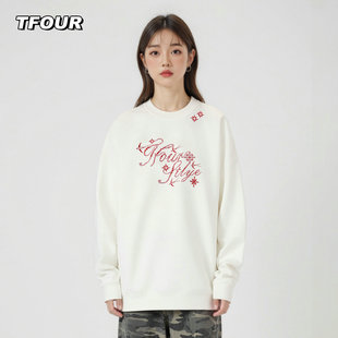 基础款 TFOUR 简约logo刺绣圆领卫衣男女情侣打底上衣潮牌宽松内搭