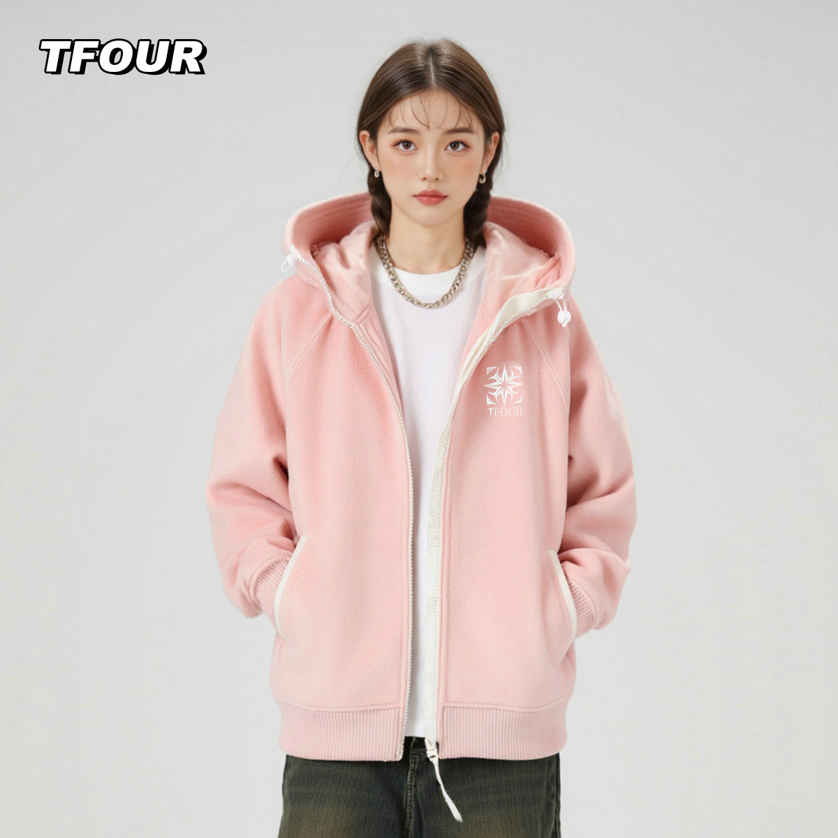 TFOUR连帽呢子大衣重磅外套