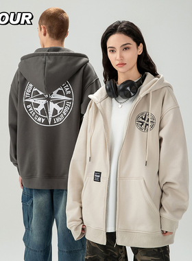 TFOUR 青少年卫衣八芒星春秋季潮牌宽松连帽拉链开衫情侣男女外套