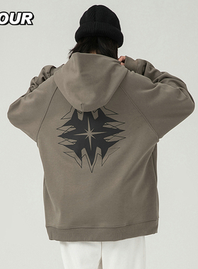 TFOUR 加绒秋冬季卫衣咸菜绿八芒星oversize连帽情侣衫潮牌复古