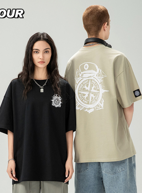 TFOUR八芒星潮牌重磅宽松海盗船罗盘男女短袖夏季新款2025情侣T恤