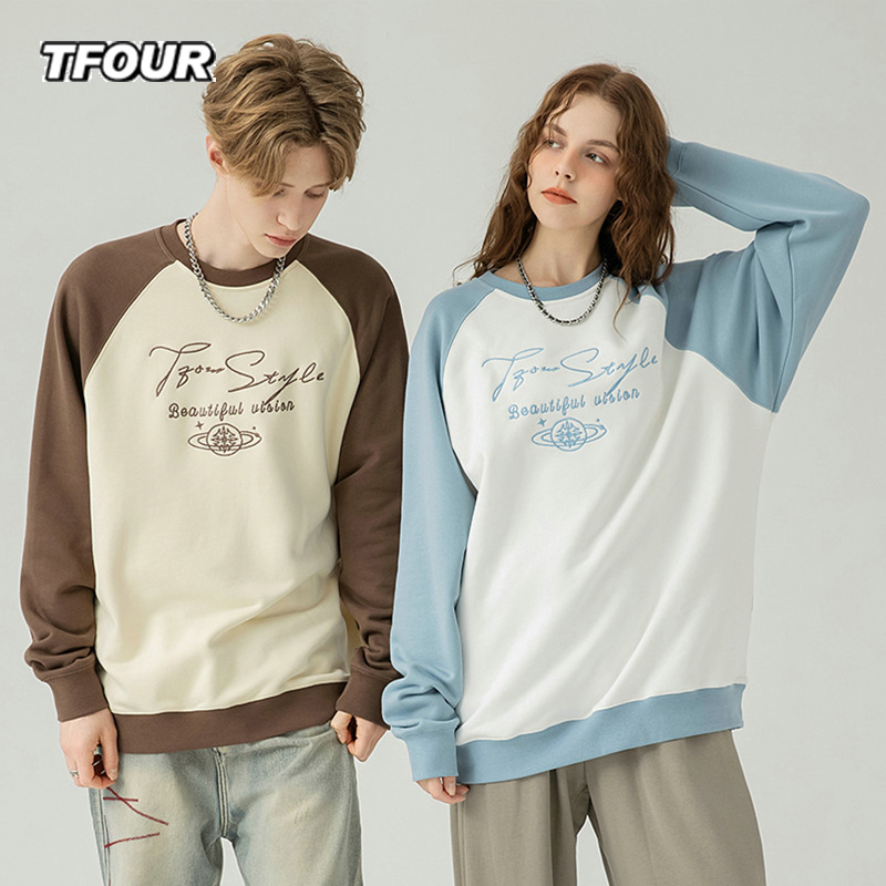 TFOUR插肩袖圆领卫衣刺绣套头衫