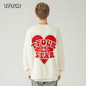 2025秋冬本命年情侣毛衣男女同款 TFOUR 八芒星圆领爱心针织衫 潮牌