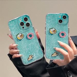 可爱春夏游泳线条小狗适用iPhone15手机壳苹果14promax新款13/12pro女11卡通7/8plus网红xs/xr全包防摔保护套