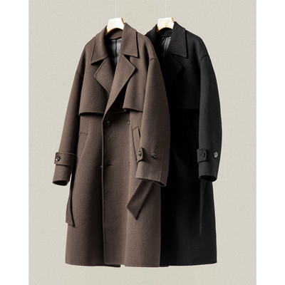 可拆卸白鹅绒羽绒内胆双面呢中长款大衣男士冬季保暖羊毛呢子外套