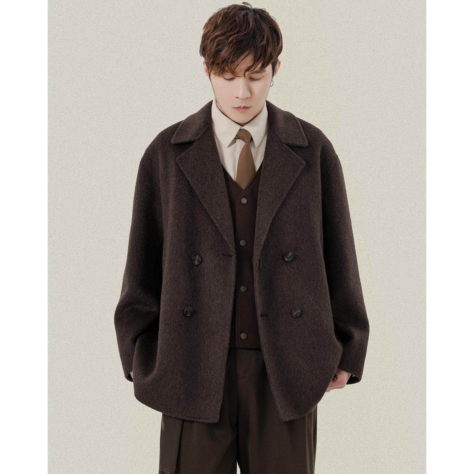 一手长双面呢西装外套毛呢大衣男短款冬季绵羊毛呢子设计宽松外套,男装,毛呢大衣,淘宝优惠券,粉丝福利购,淘宝优惠卷