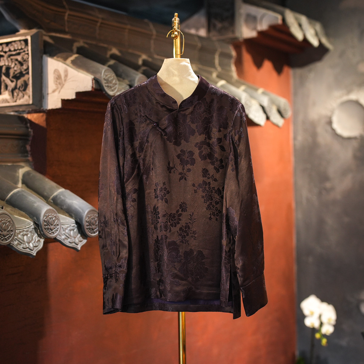 蓝大桑蚕丝2025秋盘扣长袖上衣