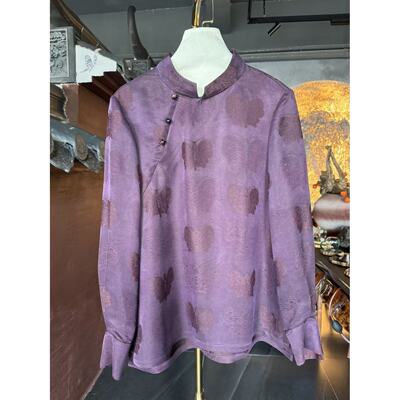 蓝大桑蚕丝2025秋蝴蝶紫色上衣