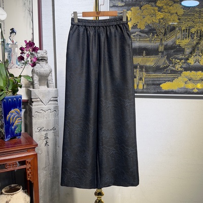 高腰新中式蓝大长裤黑色阔腿裤