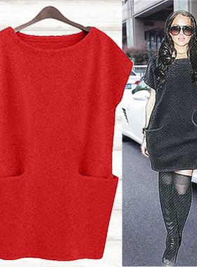 马甲女秋冬中长款针织大码女装棉质红色百搭时尚外搭背心女士马夹