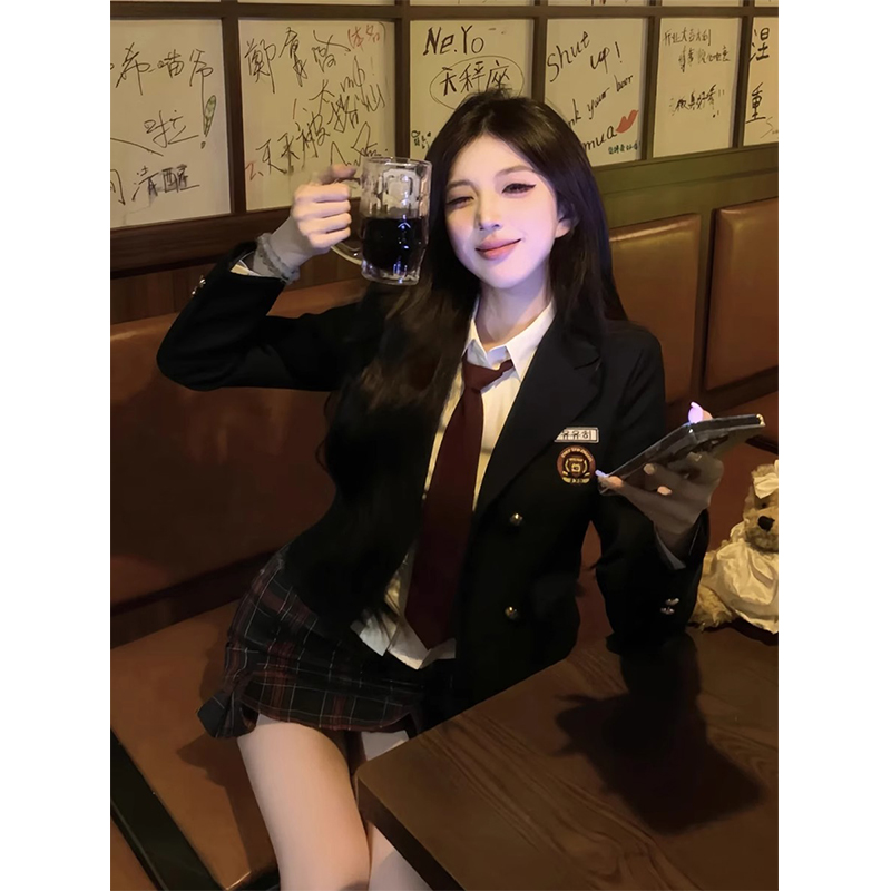 2025新款韩系英伦学院风JK制服洋装子迪士尼穿搭两件式套装女秋冬