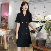 新款 韩版 小个子气质显瘦双排扣黑色西装 2020年夏季 连衣裙女职业装