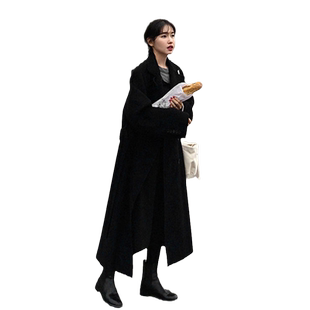 高个子黑色休闲风衣女春秋中长款到脚踝赫本风宽松外套大衣女潮