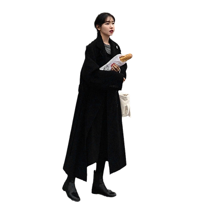 高个子黑色休闲风衣女到脚踝外套