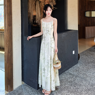高个子立体提花到脚踝加长款吊带裙法式收腰女夏高级感气质连衣裙
