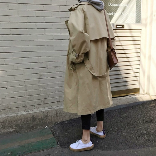 Осенний плащ, корсет, хаки пальто, в корейском стиле, свободный крой