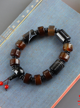 天然风化纹黑玛瑙手链