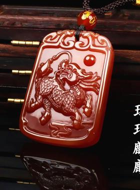 红玛瑙麒麟吊坠男女玉石项链