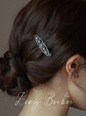 晚雾色~别致黑色迷你短夹子 气质复古法式刘海夹碎发卡简约头饰品