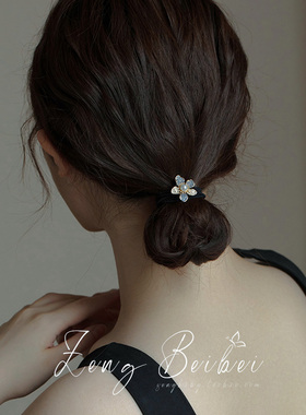 仙气蓝色花朵橡皮筋扎头发绳皮套高弹力发圈成人头绳2024新款头饰