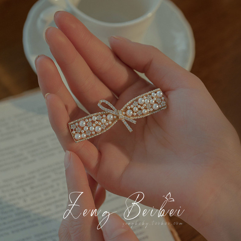 重工法式蝴蝶结发夹 精致复古边夹发卡仙女夹子侧边鸭嘴夹头饰品