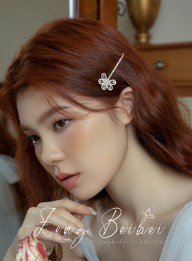 蒲英微风~浪漫花朵一字发夹 温柔法式碎发侧边刘海夹子紫色头饰品