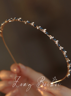 波斯蓝~精致法式蓝色发箍 外出百搭珍珠头箍超仙气细款头饰发卡女